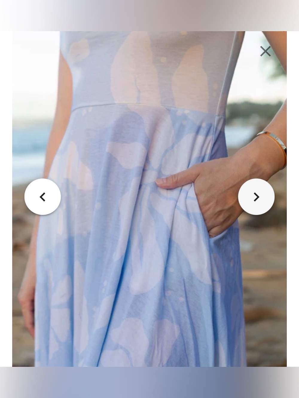 Happy Earth NWT Lily midi dress light blue/white floral print organic cotton -L - Picture 5 of 15